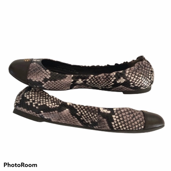 Tory Burch York Ballet Diamond Roccia Snake Flats. - Picture 2 of 8
